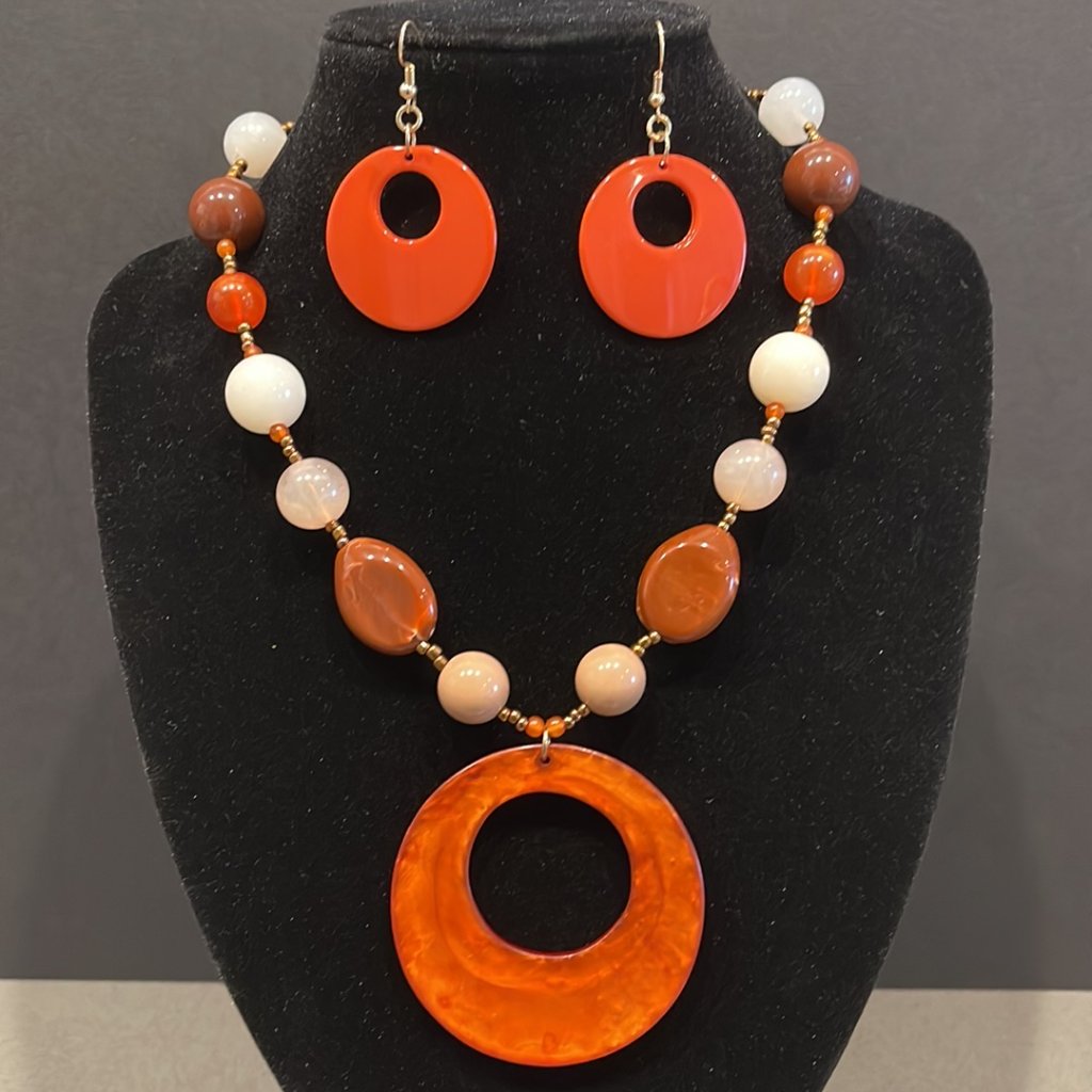 Beaded With Disc Necklace & Earring Set